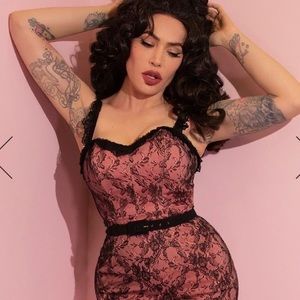 Micheline Pitt Peach and Black Lace Bustier